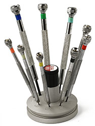Value-Tec S9 screwdriver set with round aluminium base, 0.5 - 2.5mm blades